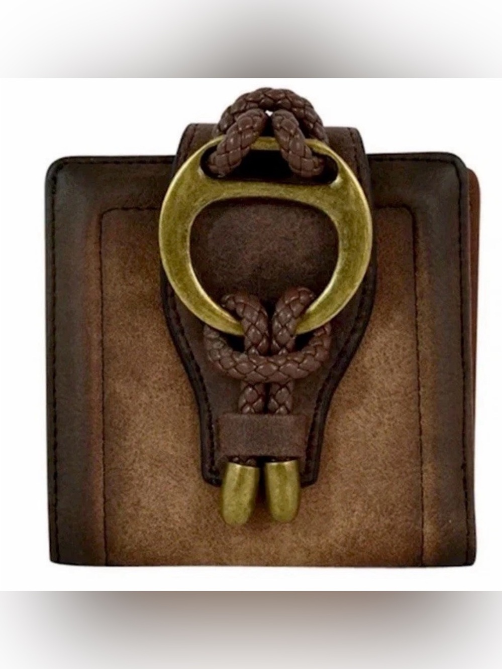 New Justin Women Wallet Vegan Leather Brown Braided Buckle 4”x.75”x4” Western